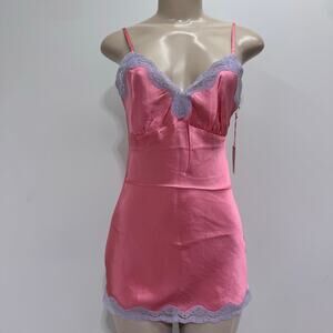 NWT Gold Hawk Coral Silk Chemise/Tunic Lace Trim sz S Y2K Lounge Romantic Sexy